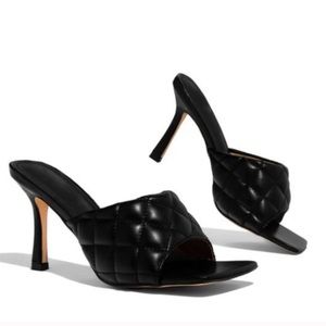 Square Toe Quilted Mules – Black